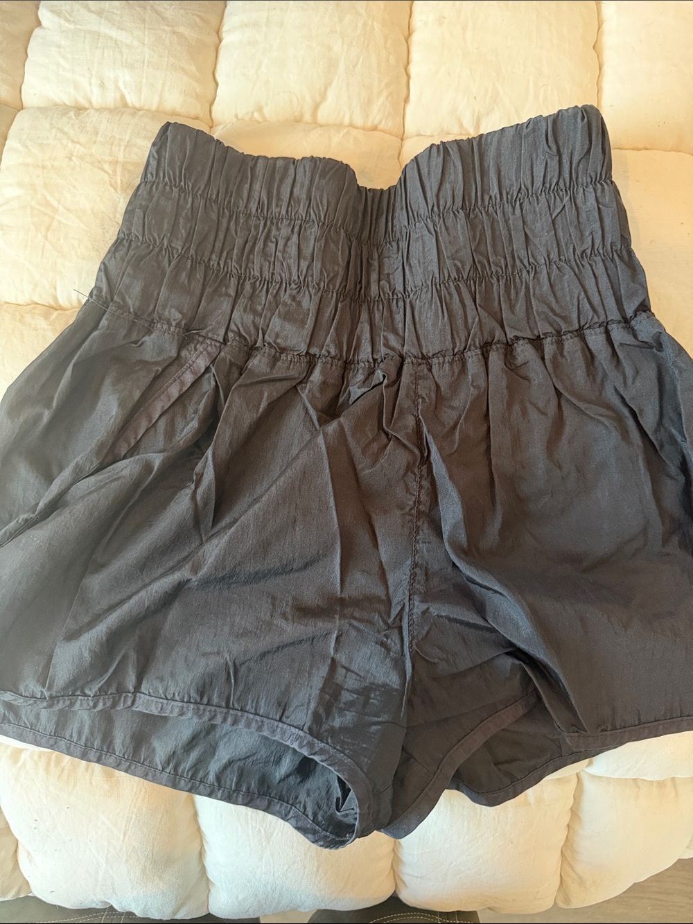 FP Movement by Free People Black Smocked High-Waist Athletic Shorts